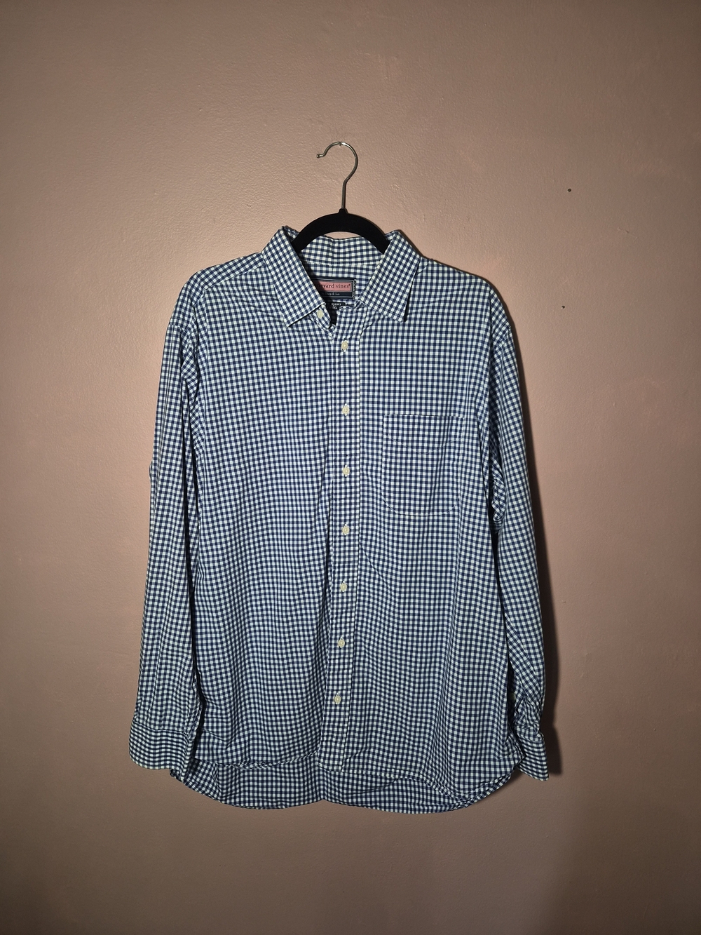 Mens Vineyard Vines Dress Shirt Classic Fit Preppy Blue Gingham Plaid Print